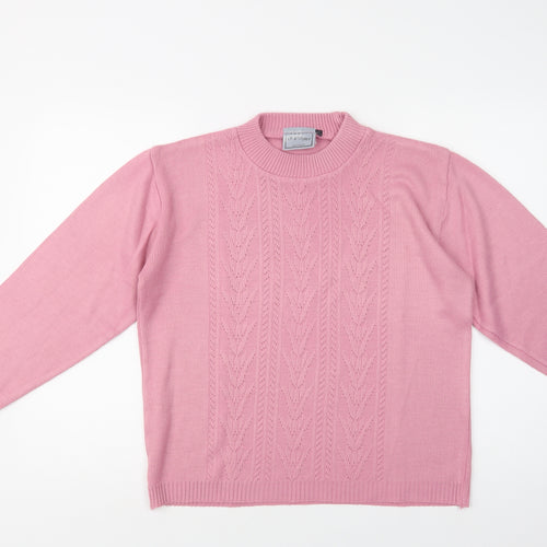 In Stitches  Womens Pink Crew Neck  Acrylic Pullover Jumper Size L