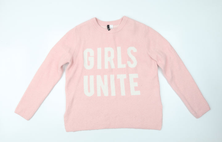 H&M Womens Pink Crew Neck  Acrylic Pullover Jumper Size M