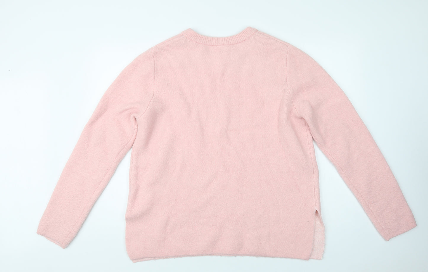 H&M Womens Pink Crew Neck  Acrylic Pullover Jumper Size M