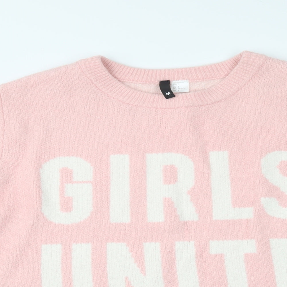 H&M Womens Pink Crew Neck  Acrylic Pullover Jumper Size M
