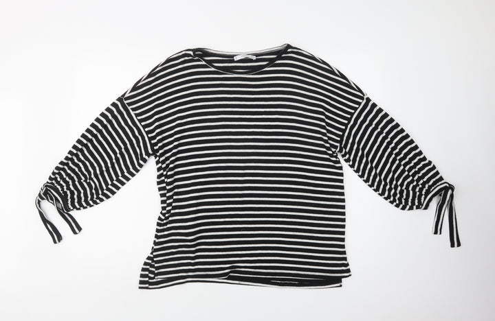 Mango Womens Black Crew Neck Striped Viscose Pullover Jumper Size S
