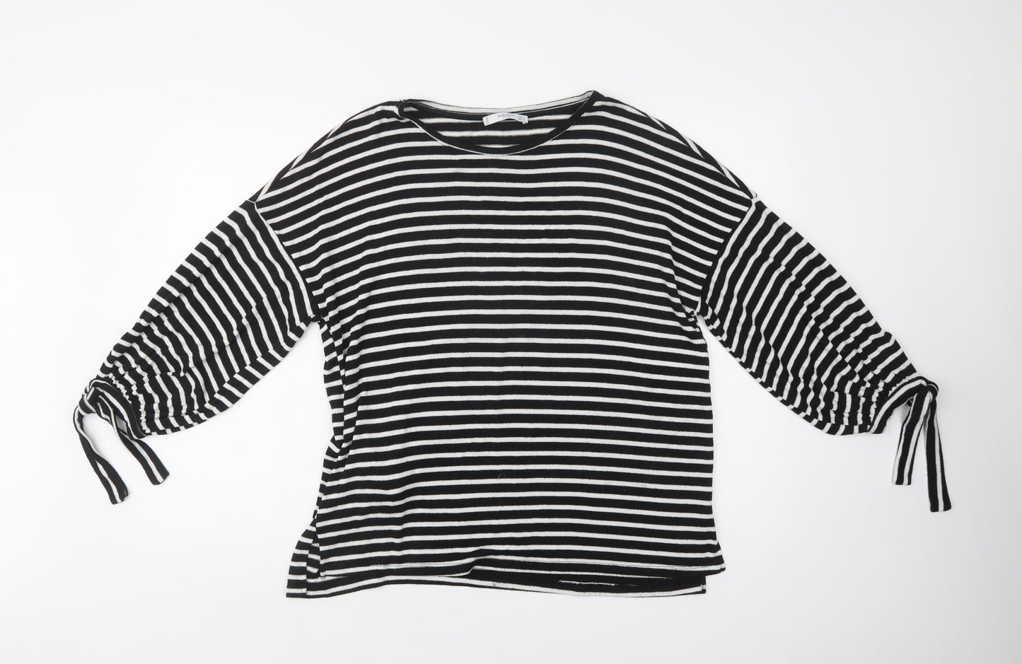 Mango Womens Black Crew Neck Striped Viscose Pullover Jumper Size S
