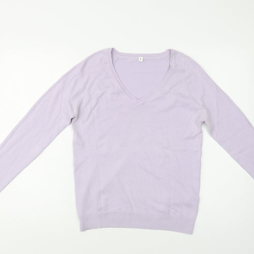 Preworn Womens Purple V-Neck  Cotton Pullover Jumper Size L