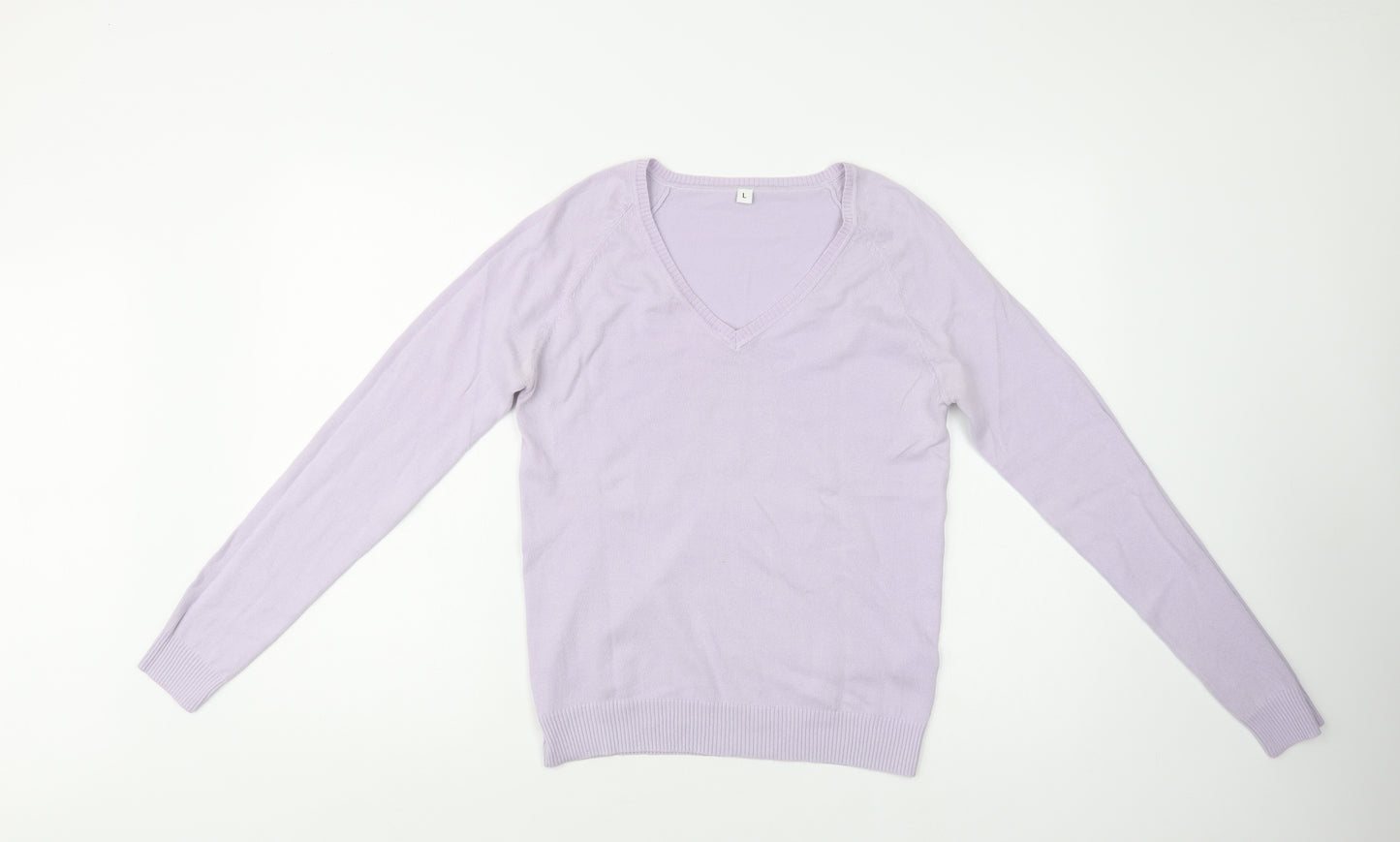 Preworn Womens Purple V-Neck  Cotton Pullover Jumper Size L