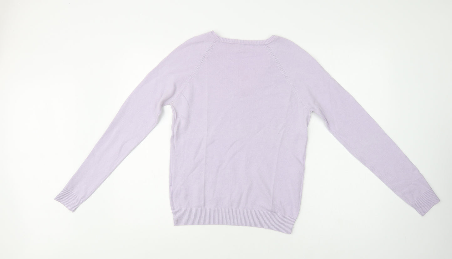 Preworn Womens Purple V-Neck  Cotton Pullover Jumper Size L