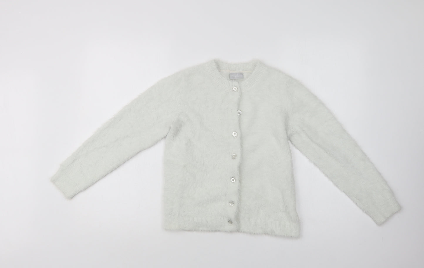 Matalan Girls White Crew Neck  Polyester Cardigan Jumper Size 10 Years  Button