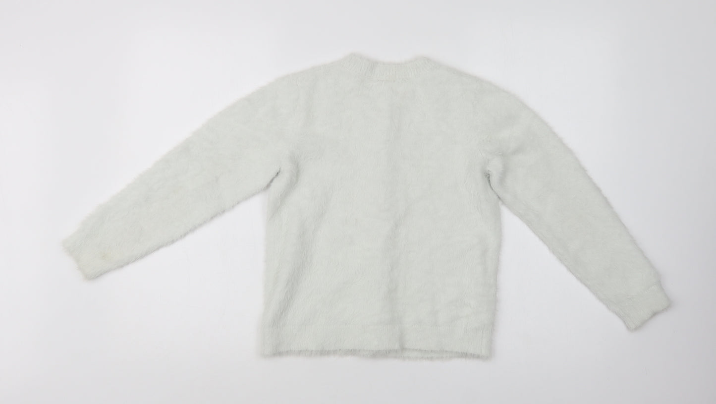 Matalan Girls White Crew Neck  Polyester Cardigan Jumper Size 10 Years  Button
