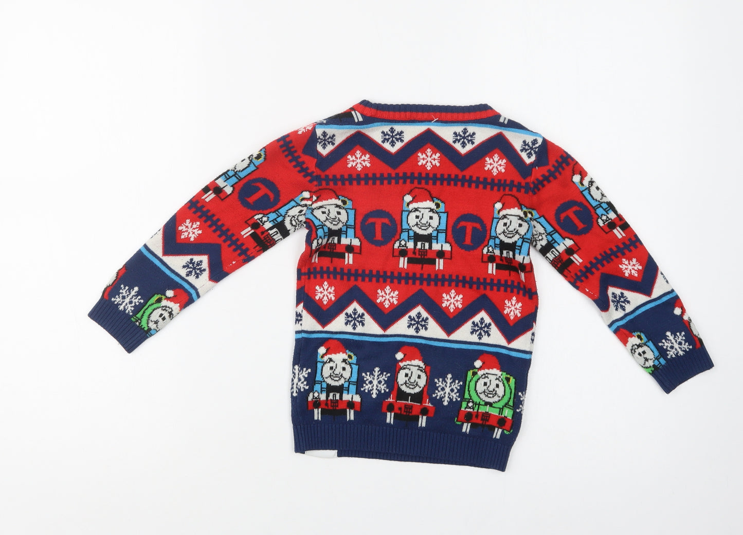 TU Boys Red Crew Neck Geometric Acrylic Pullover Jumper Size 2-3 Years   - Thomas the Tank
