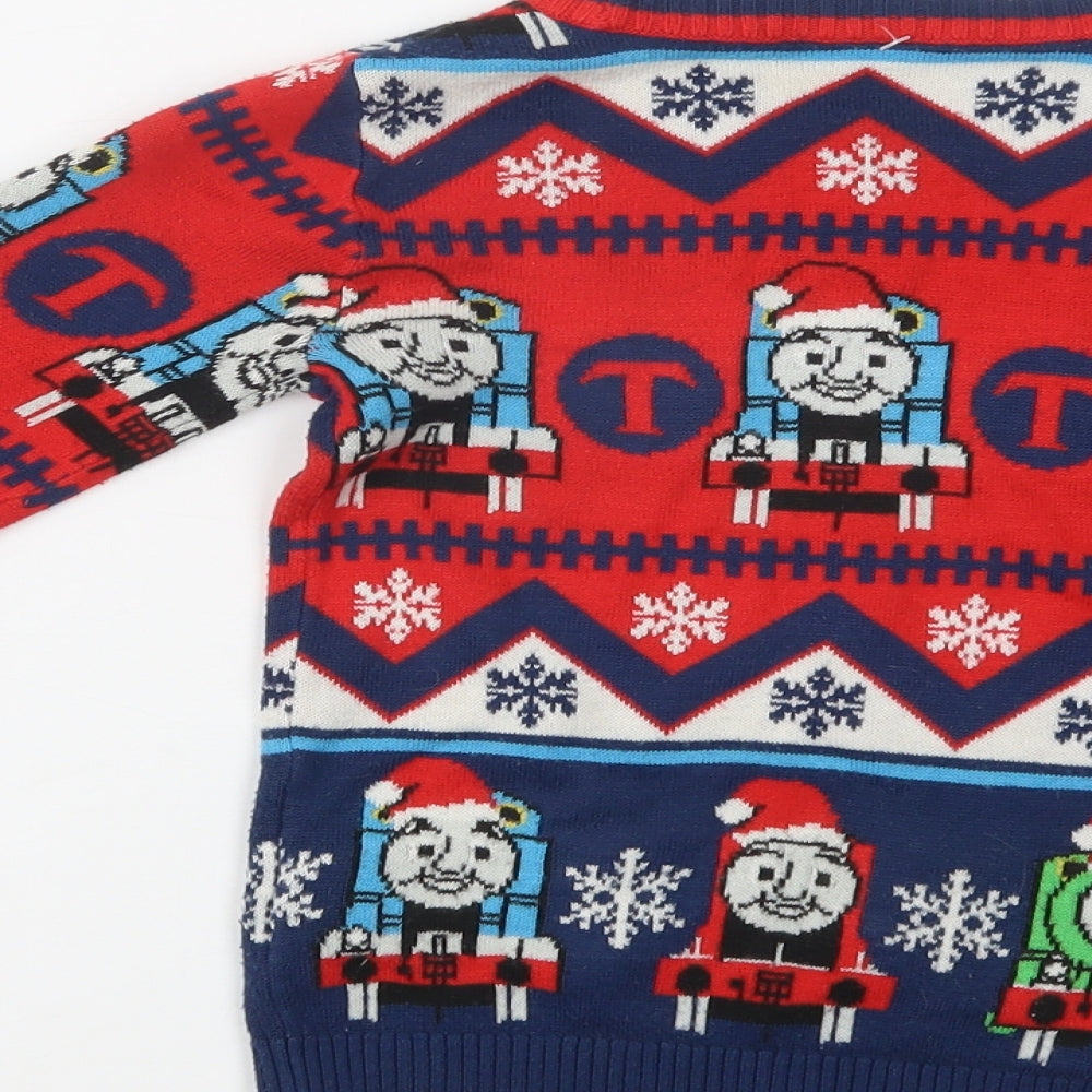 TU Boys Red Crew Neck Geometric Acrylic Pullover Jumper Size 2-3 Years   - Thomas the Tank
