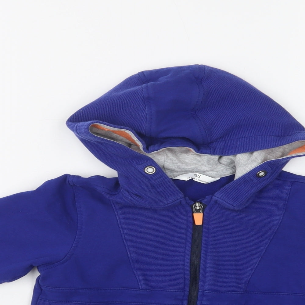 M&S Girls Blue  Cotton Full Zip Hoodie Size 3-4 Years  Zip