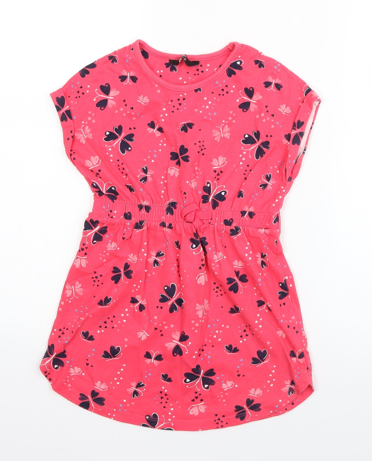 George Girls Pink Geometric Cotton T-Shirt Dress  Size 6-7 Years  Round Neck Pullover - Butterflies