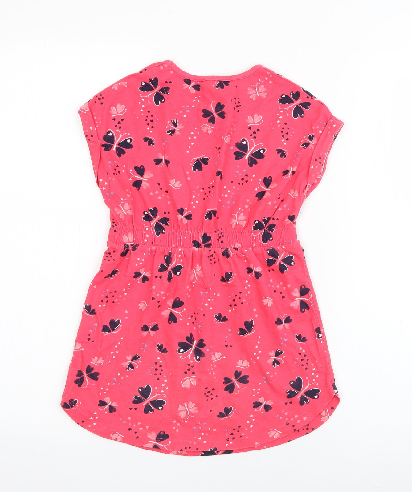 George Girls Pink Geometric Cotton T-Shirt Dress  Size 6-7 Years  Round Neck Pullover - Butterflies