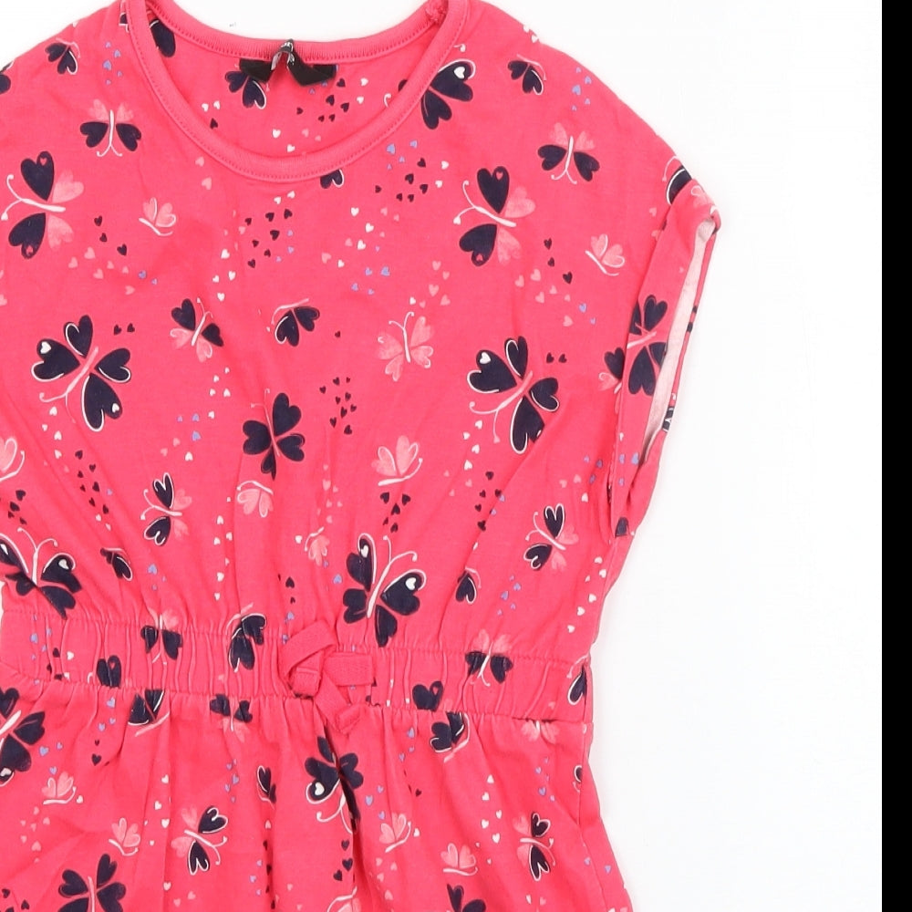 George Girls Pink Geometric Cotton T-Shirt Dress  Size 6-7 Years  Round Neck Pullover - Butterflies