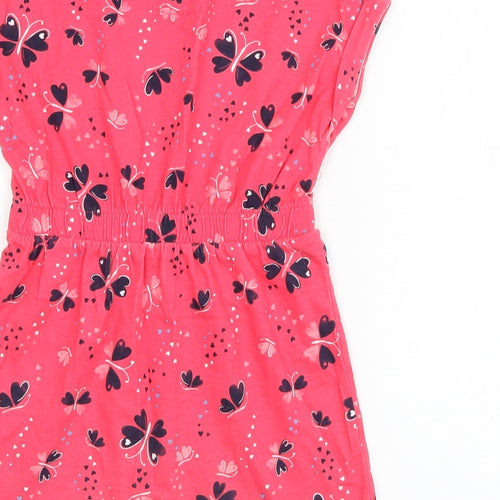 George Girls Pink Geometric Cotton T-Shirt Dress  Size 6-7 Years  Round Neck Pullover - Butterflies