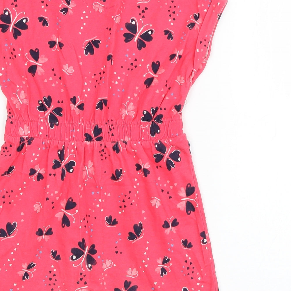 George Girls Pink Geometric Cotton T-Shirt Dress  Size 6-7 Years  Round Neck Pullover - Butterflies