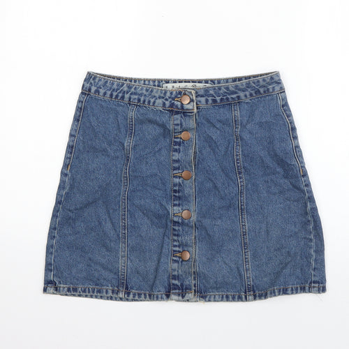 Denim & Co. Womens Blue  Cotton A-Line Skirt Size 10   Button - Distressed