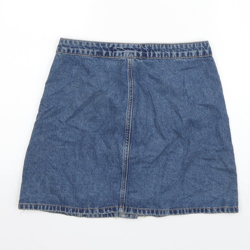 Denim & Co. Womens Blue  Cotton A-Line Skirt Size 10   Button - Distressed