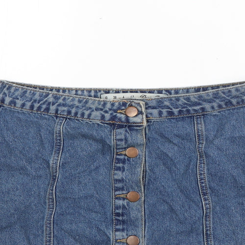 Denim & Co. Womens Blue  Cotton A-Line Skirt Size 10   Button - Distressed
