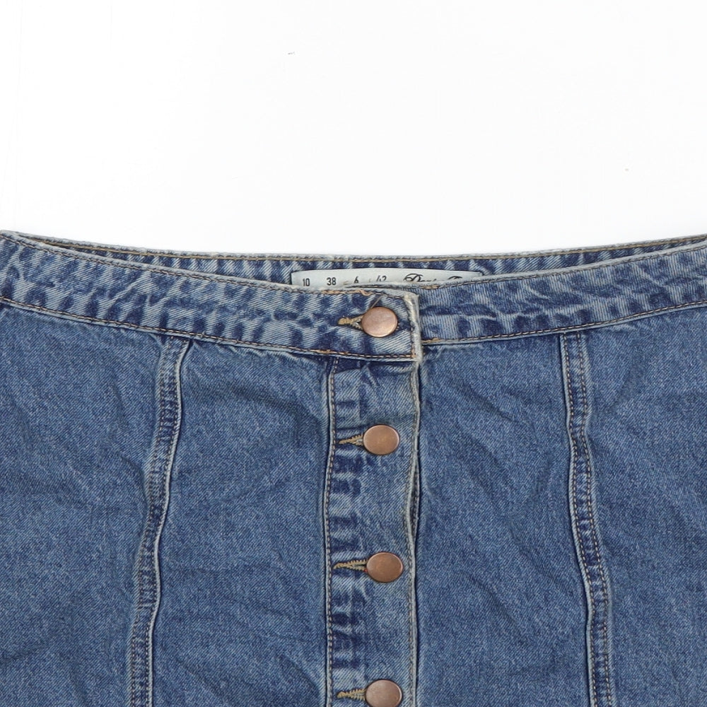 Denim & Co. Womens Blue  Cotton A-Line Skirt Size 10   Button - Distressed