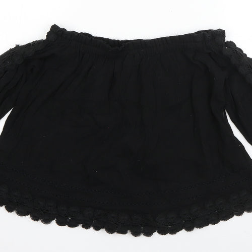 Topshop Womens Black  Cotton Basic Blouse Size 8 Off the Shoulder - Crochet detail