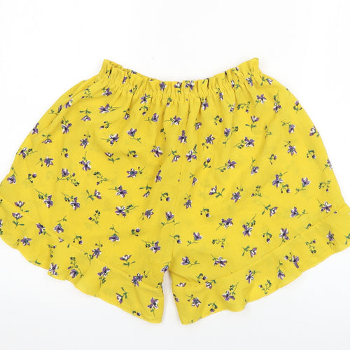 Preworn Womens Yellow Floral Polyester Paperbag Shorts Size 30 in L5 in Regular Pull On