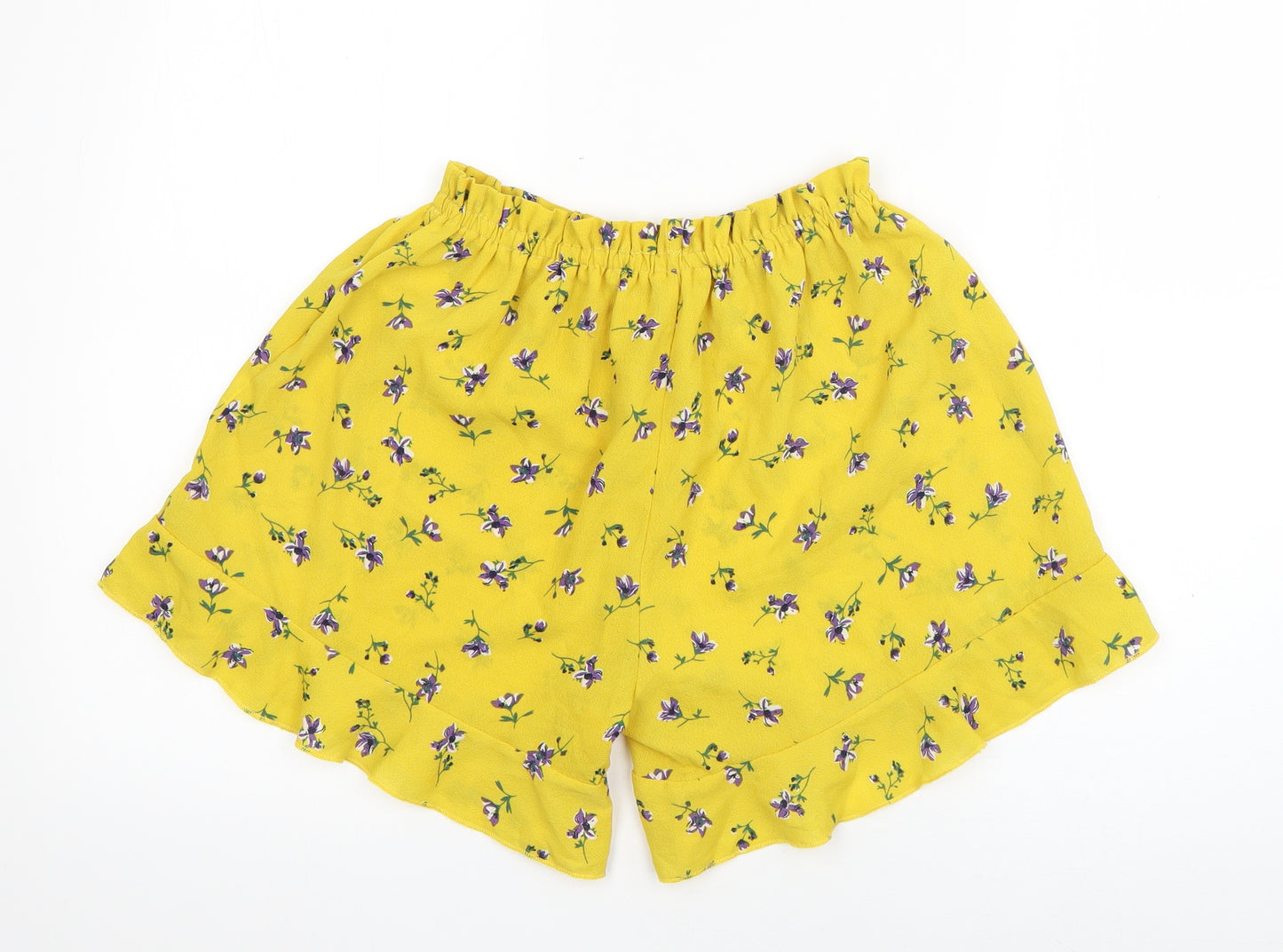 Preworn Womens Yellow Floral Polyester Paperbag Shorts Size 30 in L5 in Regular Pull On