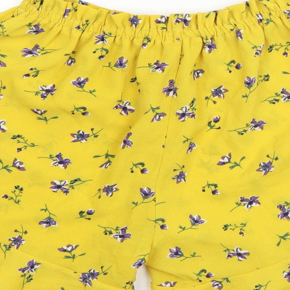 Preworn Womens Yellow Floral Polyester Paperbag Shorts Size 30 in L5 in Regular Pull On