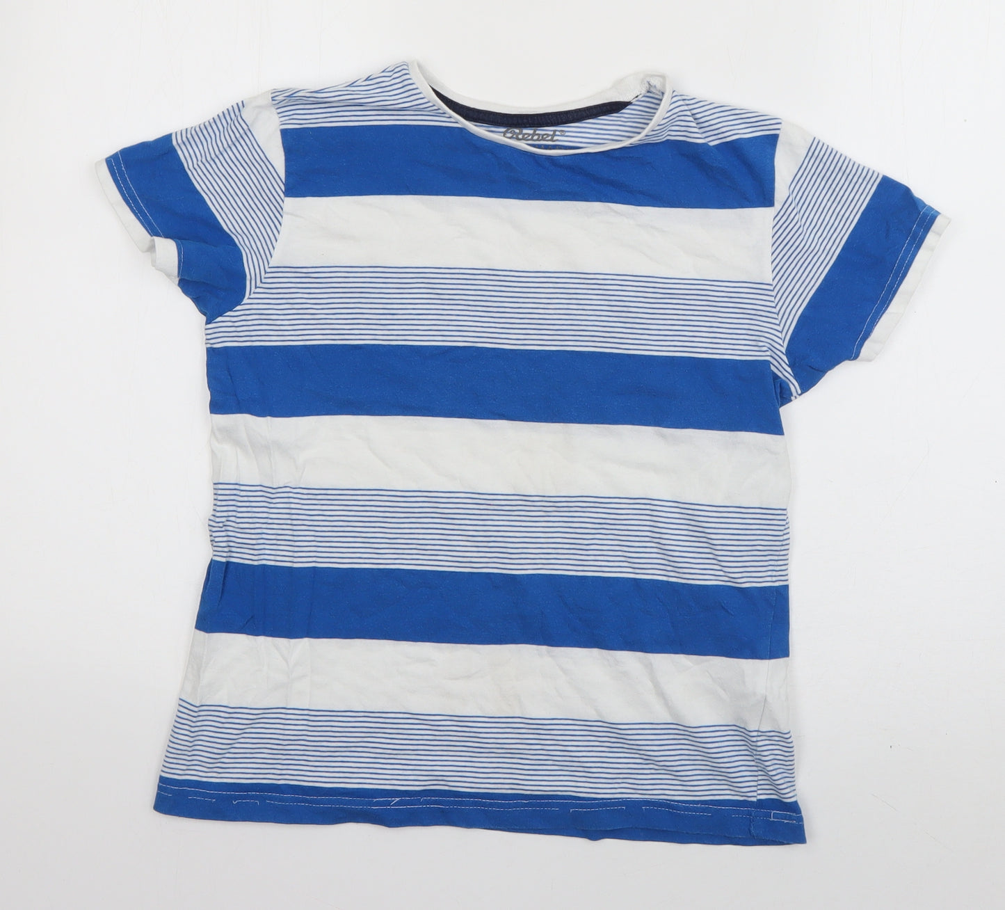 Rebel Boys Blue Striped Cotton Basic T-Shirt Size 10-11 Years Round Neck Pullover