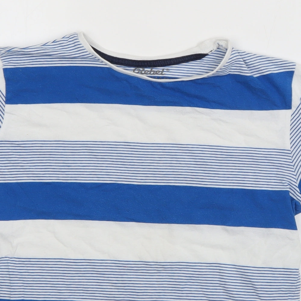 Rebel Boys Blue Striped Cotton Basic T-Shirt Size 10-11 Years Round Neck Pullover
