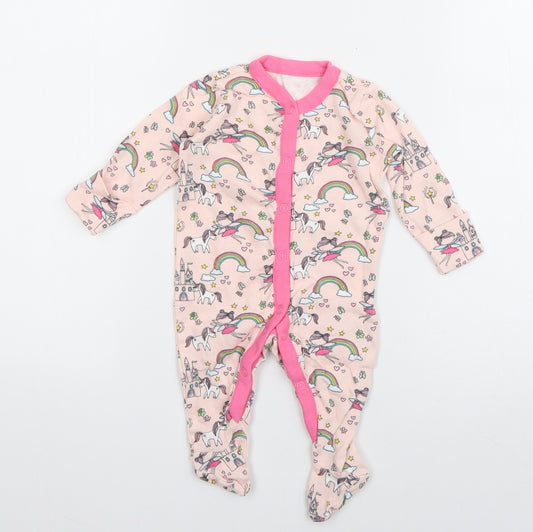 George Girls Pink Geometric Cotton Babygrow One-Piece Size 0-3 Months  Snap - Fairy Castle Print