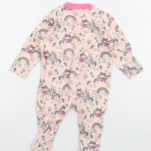 George Girls Pink Geometric Cotton Babygrow One-Piece Size 0-3 Months  Snap - Fairy Castle Print