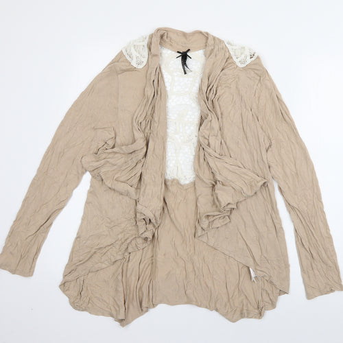 Atmosphere Womens Beige V-Neck  Viscose Cardigan Jumper Size 12   - crochet detail