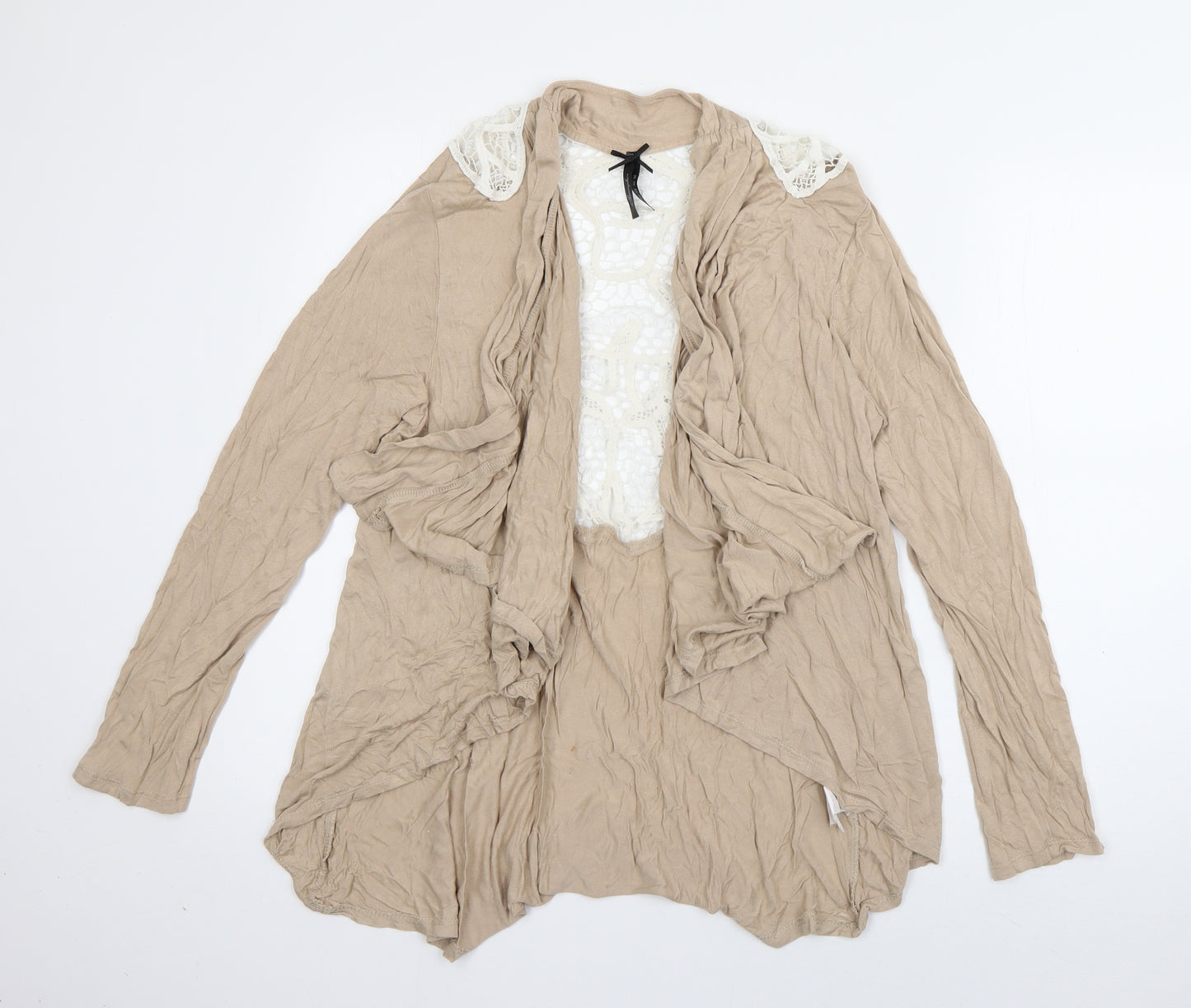Atmosphere Womens Beige V-Neck  Viscose Cardigan Jumper Size 12   - crochet detail