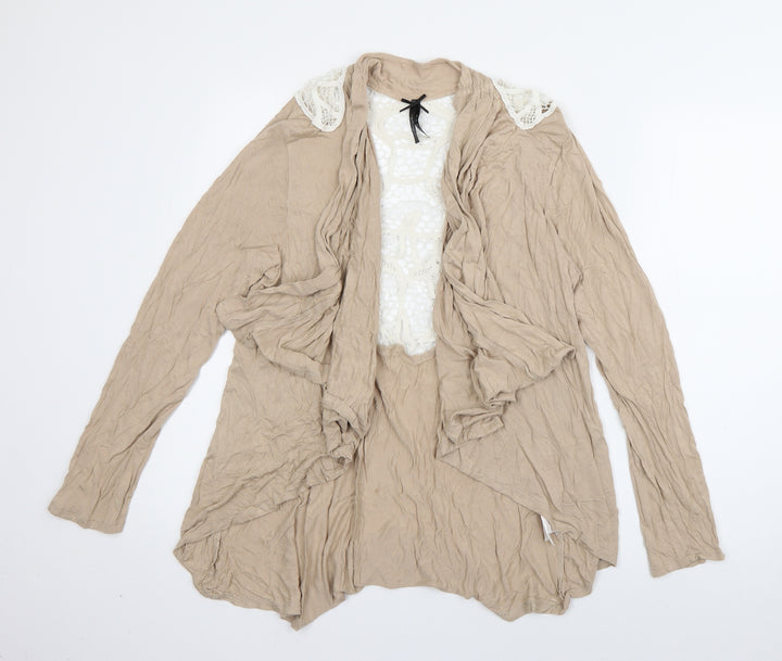 Atmosphere Womens Beige V-Neck  Viscose Cardigan Jumper Size 12   - crochet detail