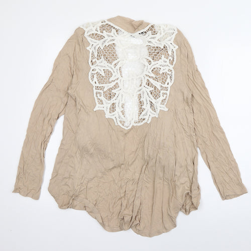 Atmosphere Womens Beige V-Neck  Viscose Cardigan Jumper Size 12   - crochet detail
