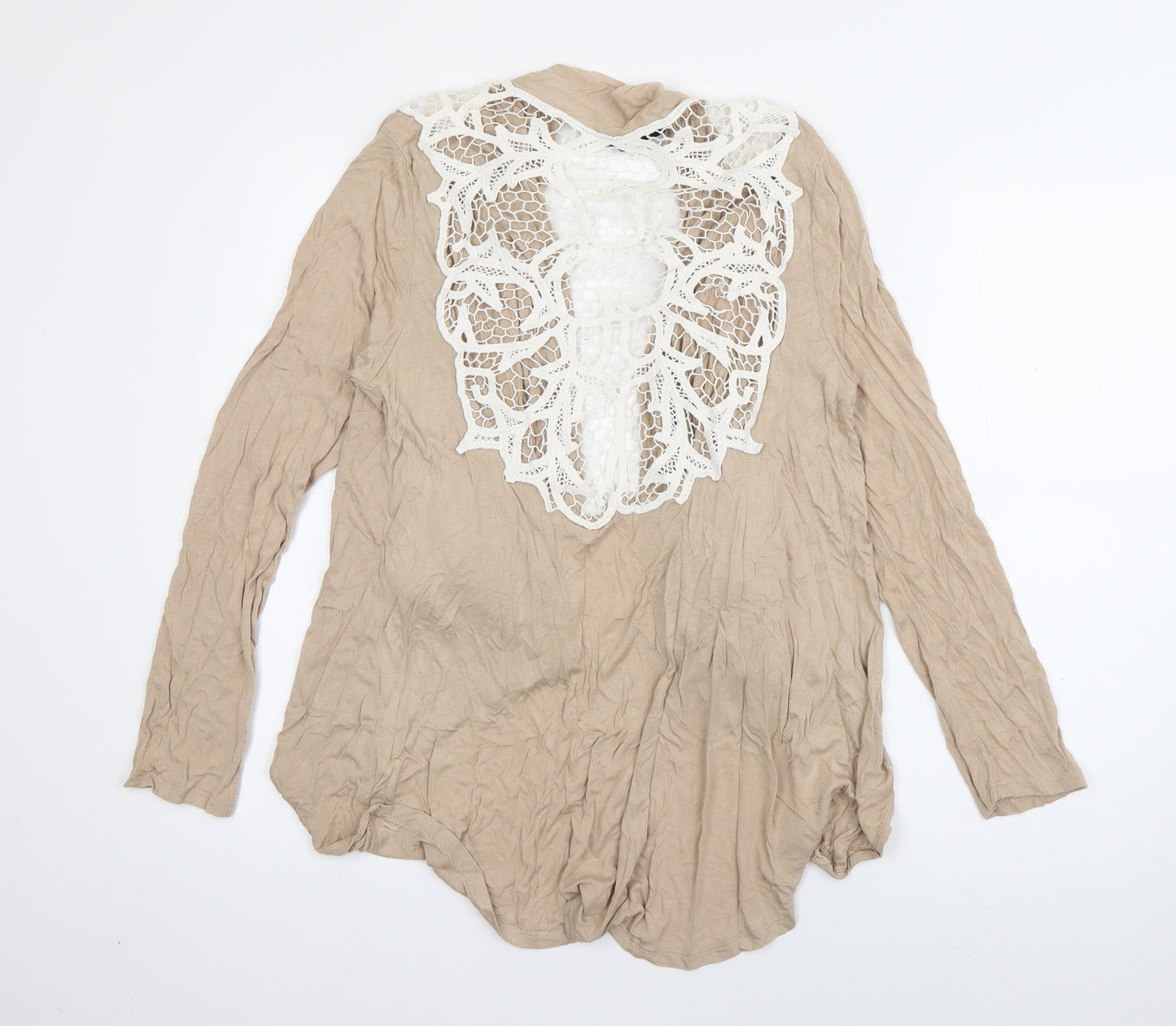 Atmosphere Womens Beige V-Neck  Viscose Cardigan Jumper Size 12   - crochet detail