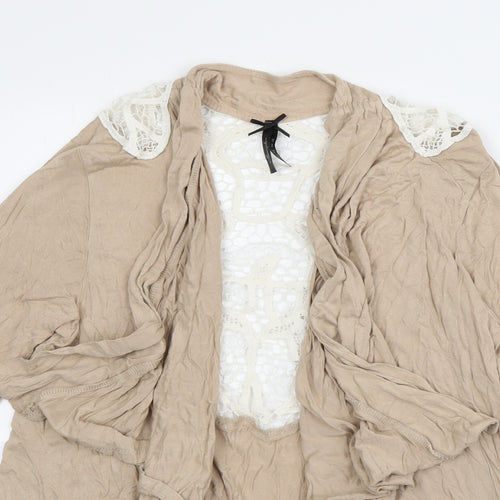 Atmosphere Womens Beige V-Neck  Viscose Cardigan Jumper Size 12   - crochet detail