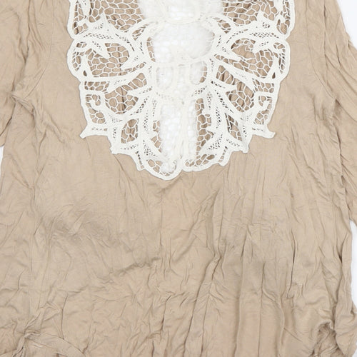 Atmosphere Womens Beige V-Neck  Viscose Cardigan Jumper Size 12   - crochet detail