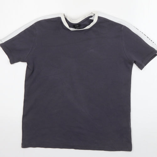 River Island Boys Grey Striped Cotton Basic T-Shirt Size 9-10 Years Roll Neck Pullover