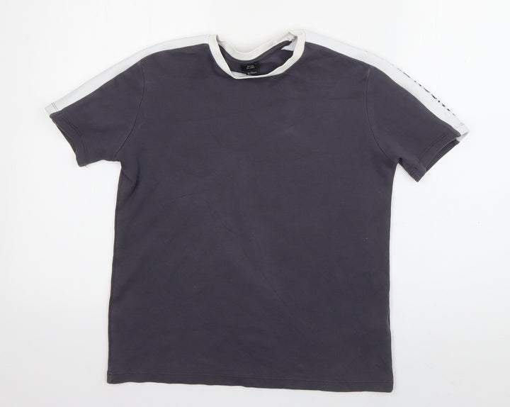 River Island Boys Grey Striped Cotton Basic T-Shirt Size 9-10 Years Roll Neck Pullover