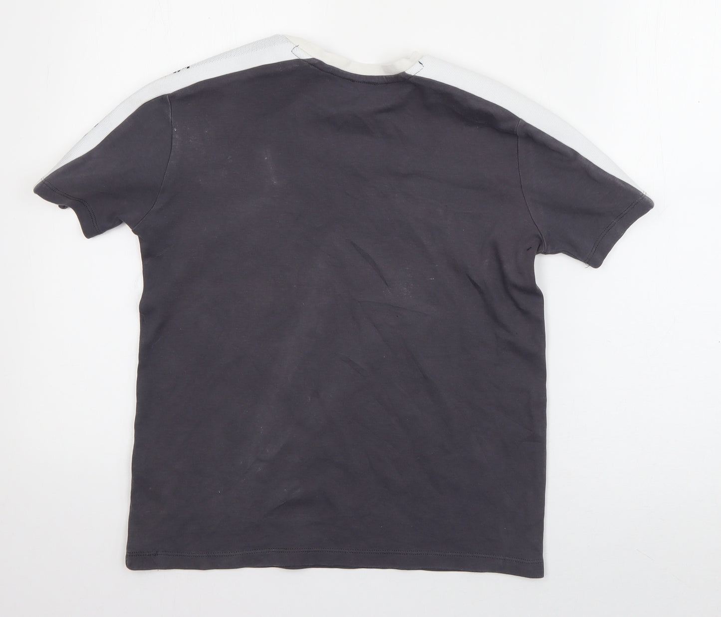 River Island Boys Grey Striped Cotton Basic T-Shirt Size 9-10 Years Roll Neck Pullover