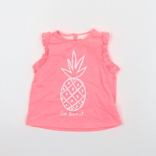 F&F Girls Pink  Cotton Basic Tank Size 3-6 Months Round Neck Pullover - Pineapple