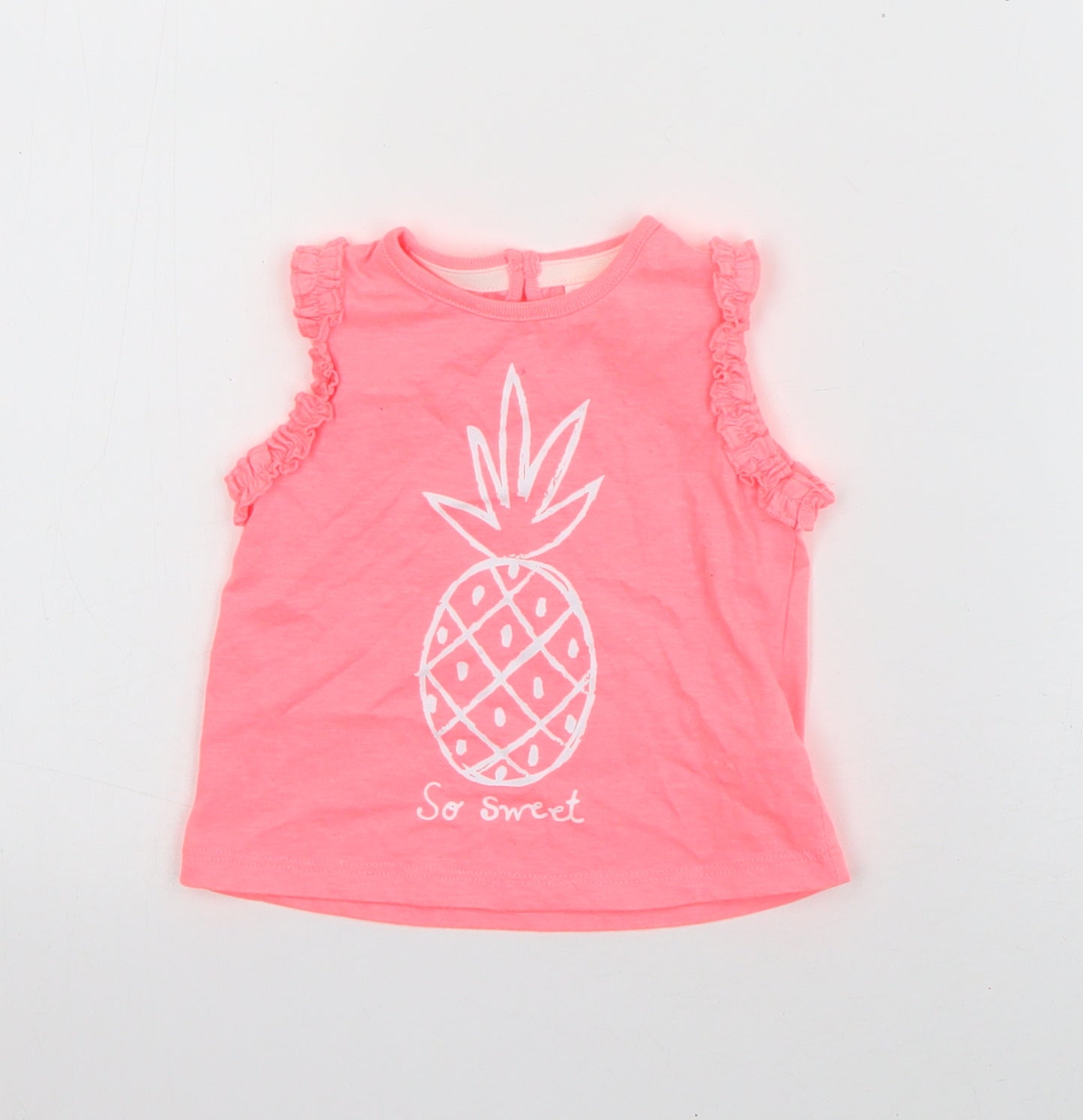 F&F Girls Pink  Cotton Basic Tank Size 3-6 Months Round Neck Pullover - Pineapple
