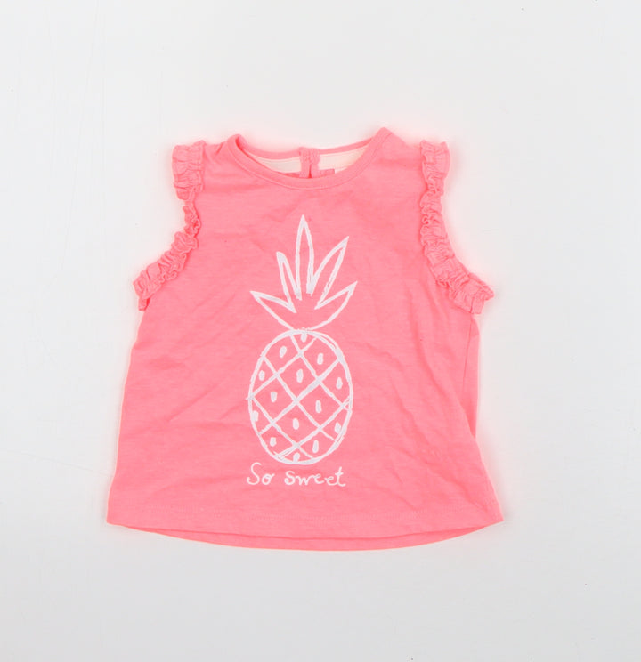 F&F Girls Pink  Cotton Basic Tank Size 3-6 Months Round Neck Pullover - Pineapple