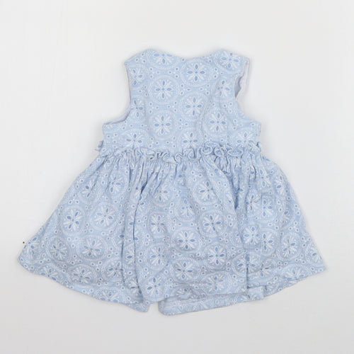 Matalan Girls Blue Geometric Cotton Tank Dress  Size 3-6 Months  Round Neck Button