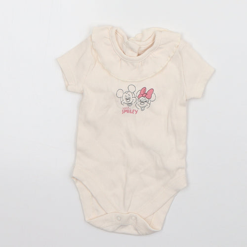 George Girls Ivory  Cotton Babygrow One-Piece Size 0-3 Months  Snap - Mickey & Minnie