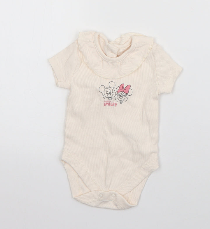 George Girls Ivory  Cotton Babygrow One-Piece Size 0-3 Months  Snap - Mickey & Minnie