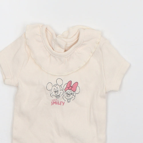 George Girls Ivory  Cotton Babygrow One-Piece Size 0-3 Months  Snap - Mickey & Minnie