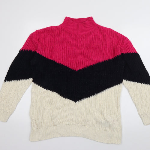Amara Reya Womens Multicoloured High Neck Striped Acrylic Pullover Jumper Size M