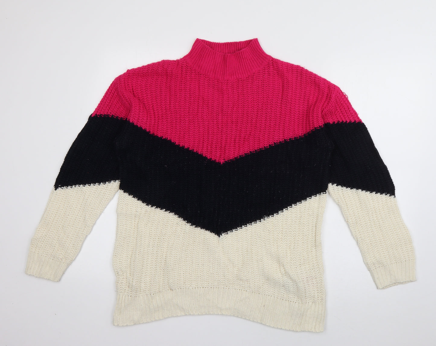 Amara Reya Womens Multicoloured High Neck Striped Acrylic Pullover Jumper Size M